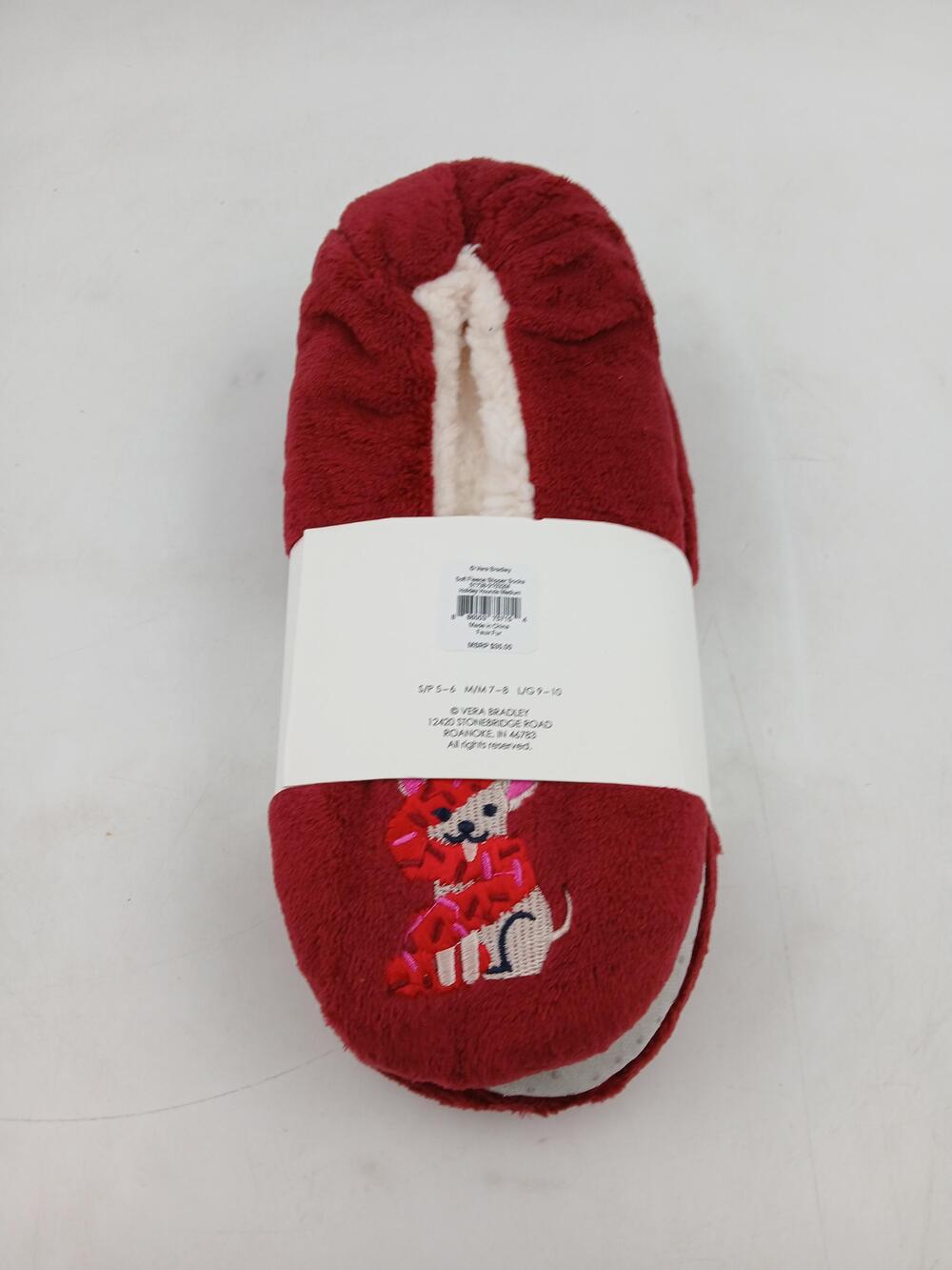Vera Bradley Slippers Womens Red Holiday Hounds Dog Fleece Cozy Sock Size 7.5